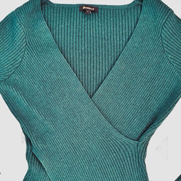 Qualfort Wrap Cardigan Knit Sweater Womens L Green Balletcore Warm Soft Cozy - Picture 4 of 8